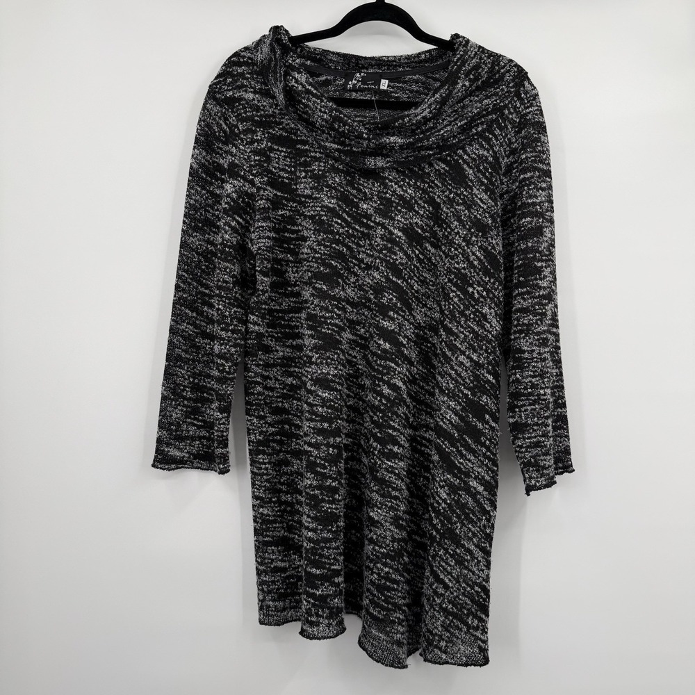 Fenini‎ Shirt Womens XL Gray Knit Cowl Textured Boxy Artsy USA Lagenlook Art